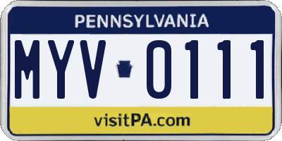 PA license plate MYV0111