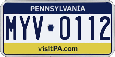 PA license plate MYV0112