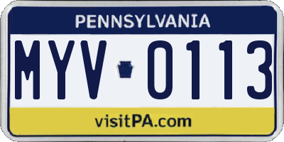 PA license plate MYV0113