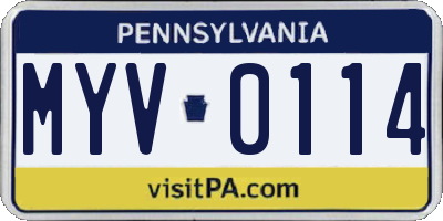 PA license plate MYV0114