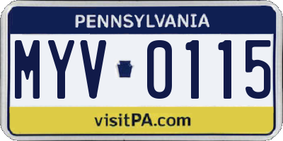 PA license plate MYV0115