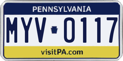 PA license plate MYV0117