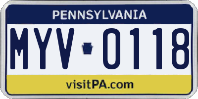 PA license plate MYV0118