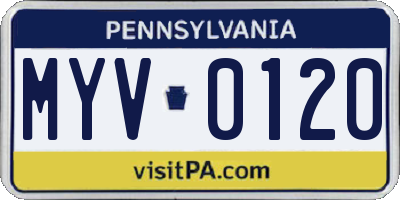 PA license plate MYV0120