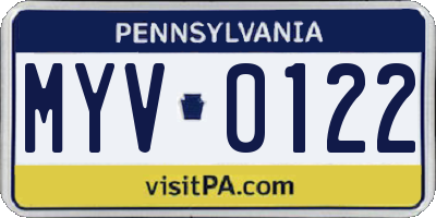PA license plate MYV0122