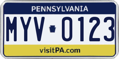 PA license plate MYV0123