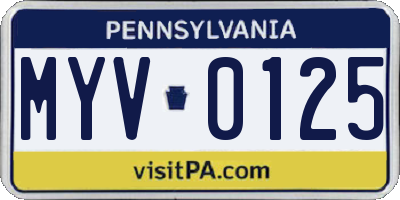 PA license plate MYV0125
