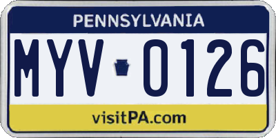 PA license plate MYV0126