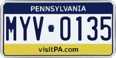 PA license plate MYV0135