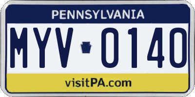 PA license plate MYV0140