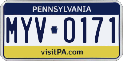 PA license plate MYV0171
