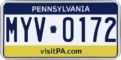 PA license plate MYV0172