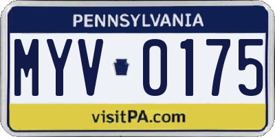 PA license plate MYV0175