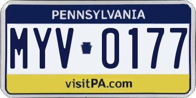 PA license plate MYV0177