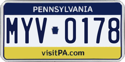 PA license plate MYV0178