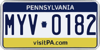 PA license plate MYV0182