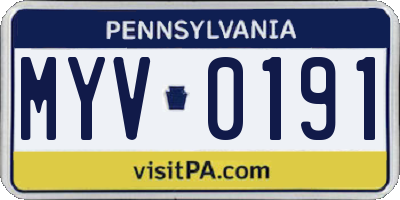 PA license plate MYV0191