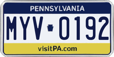 PA license plate MYV0192