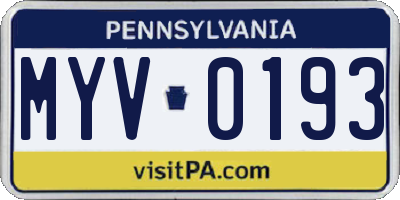 PA license plate MYV0193
