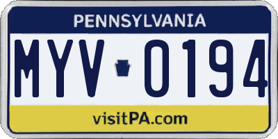 PA license plate MYV0194