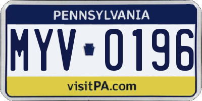PA license plate MYV0196