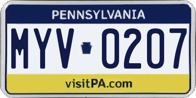 PA license plate MYV0207