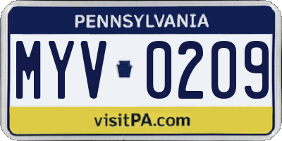 PA license plate MYV0209