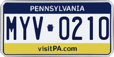 PA license plate MYV0210