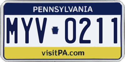 PA license plate MYV0211