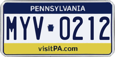 PA license plate MYV0212