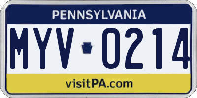 PA license plate MYV0214