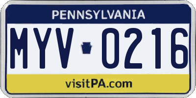 PA license plate MYV0216
