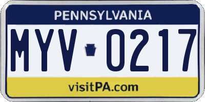 PA license plate MYV0217
