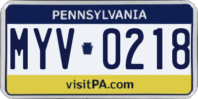 PA license plate MYV0218