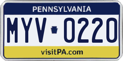 PA license plate MYV0220