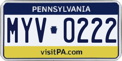 PA license plate MYV0222