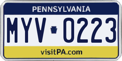 PA license plate MYV0223