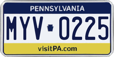 PA license plate MYV0225