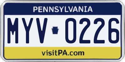 PA license plate MYV0226