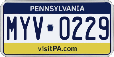 PA license plate MYV0229