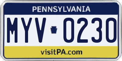 PA license plate MYV0230