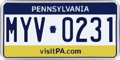 PA license plate MYV0231