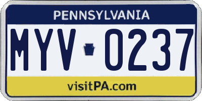 PA license plate MYV0237
