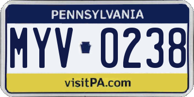 PA license plate MYV0238