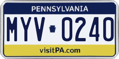 PA license plate MYV0240