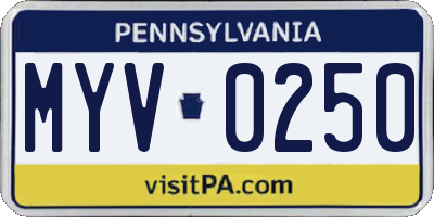 PA license plate MYV0250