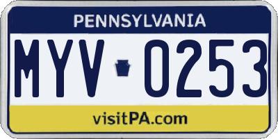 PA license plate MYV0253