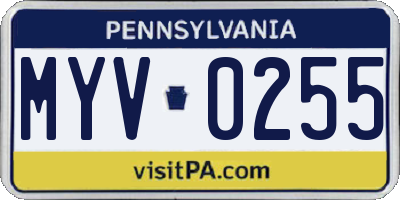 PA license plate MYV0255