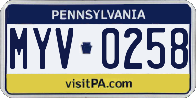 PA license plate MYV0258