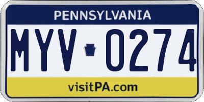 PA license plate MYV0274
